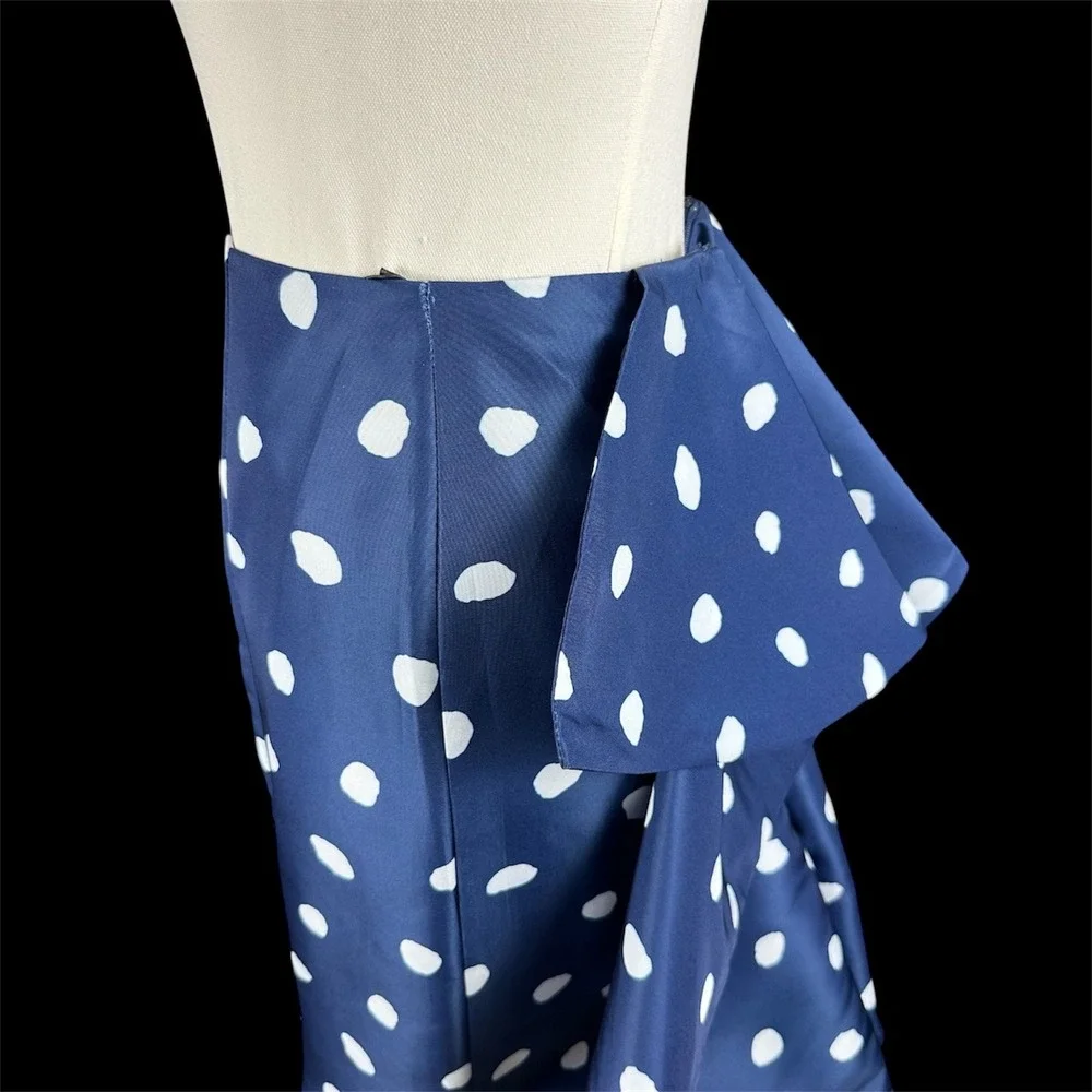 Sherri Hill Navy White Polka Dot Mermaid Skirt Ruffle‎ Bustle Back Maxi Size 0